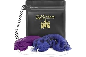 SubSahara African Net Sponge Authentic - 2 Pieces Exfoliating Scrubber for All Skin Types, Ideal for Face & Body Daily Use, Durable, Gentle Exfoliation (Blue & Purple)