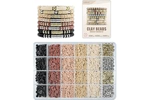 ClaBead Bracelet Making Kit 3200Pcs, Clay Beads Bracelet Kit with Gold Beads and Sliver Beads (Earth Tone)