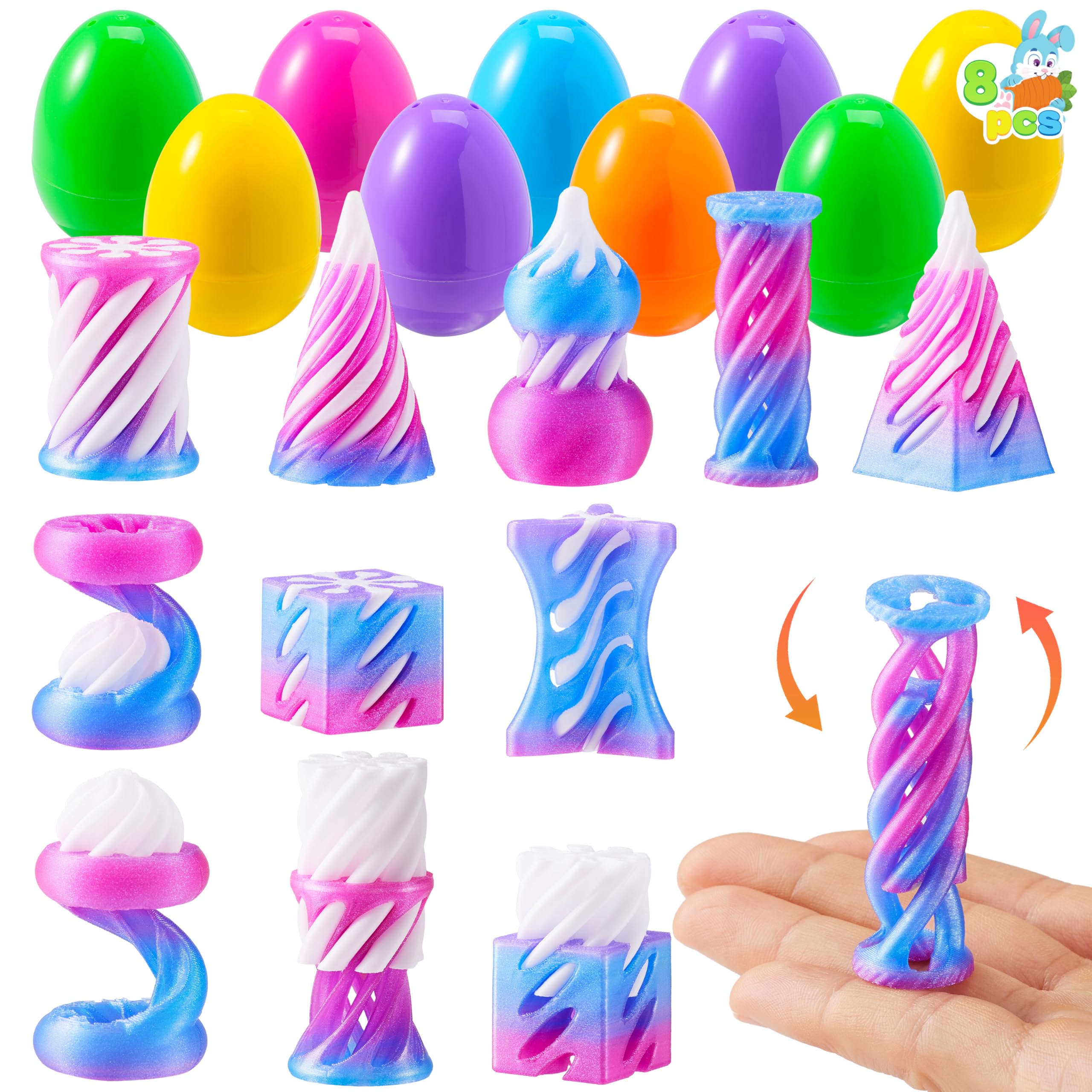 JOYIN 8 Pcs Prefilled Easter Eggs with 3D Printed Impossible Cone Fidget Toys for Party Favors, Basket Stuffers for Boys & Girls, Easter Egg Hunt, Classroom Prize Supplies, Party Games for Kids