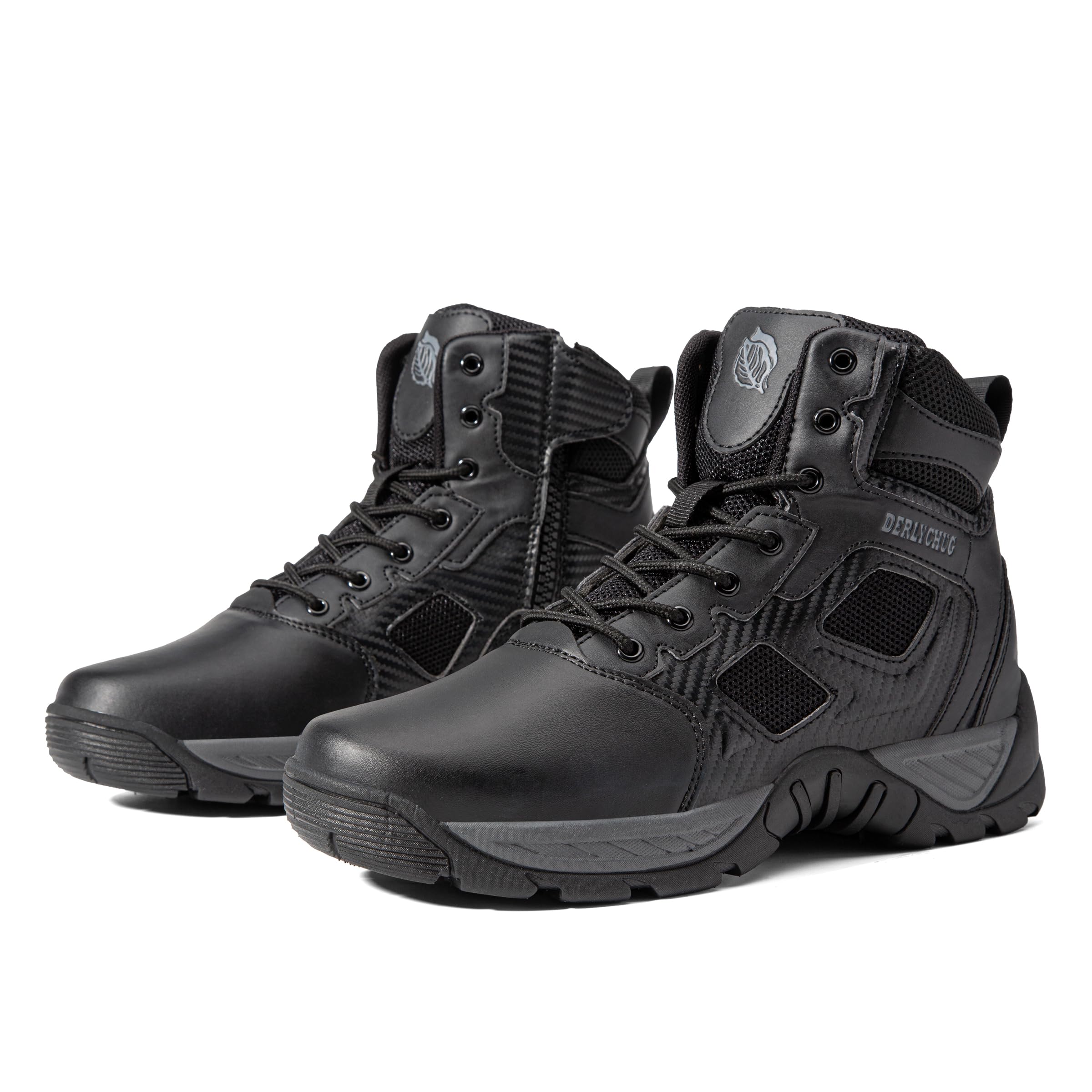 derlychug Männer Tactical Military 6 Zoll Combat Side Zip Boot Leichter schwarzer Leder Army Duty Arbeitsschuh (Schwarz,46) 6