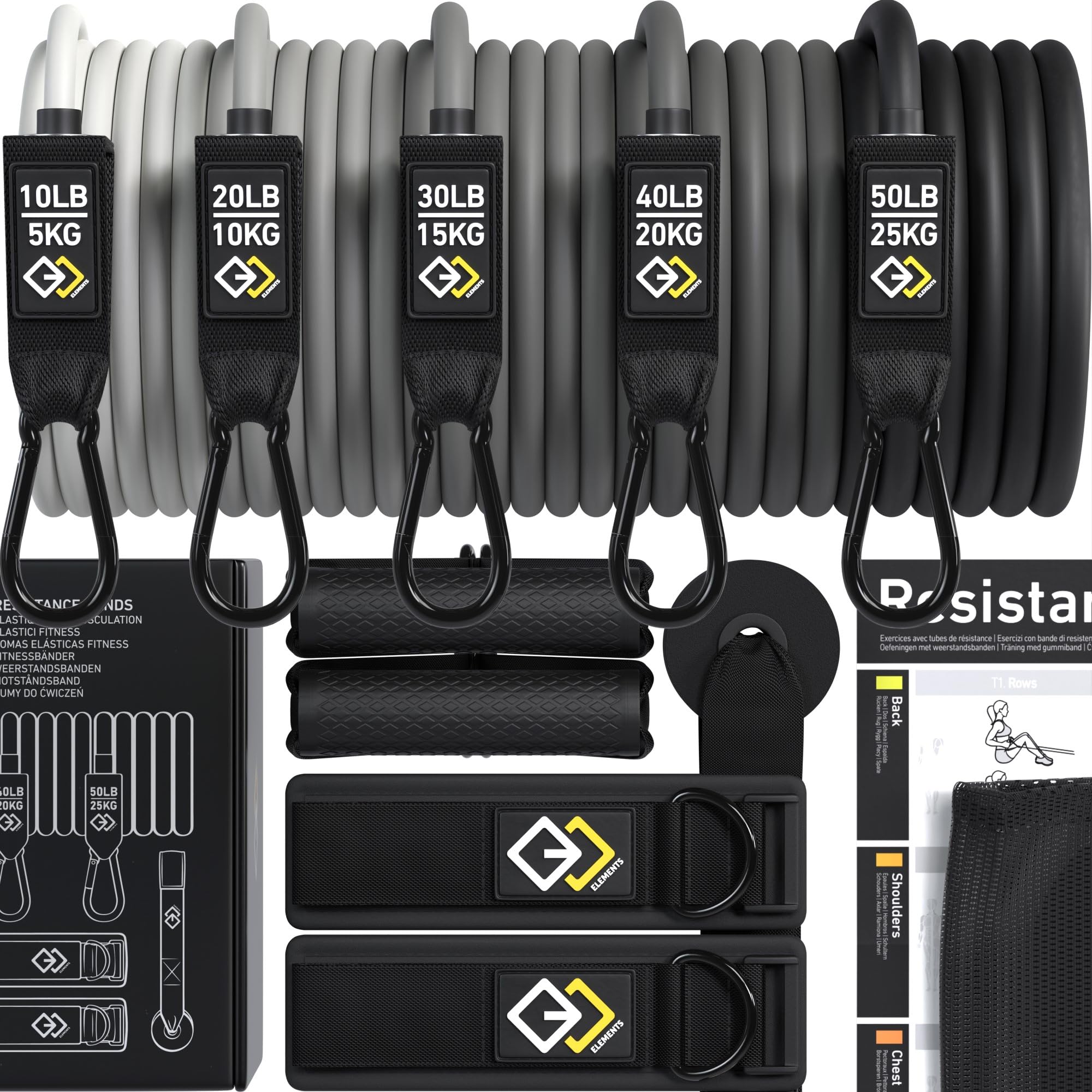 GJELEMENTS Resistance Bands Set - Premium Exercise Bands - Resistance Tubes for Men and Women - Professional Home Gym Fitness Equipment for Full Body Workout and Strength Training