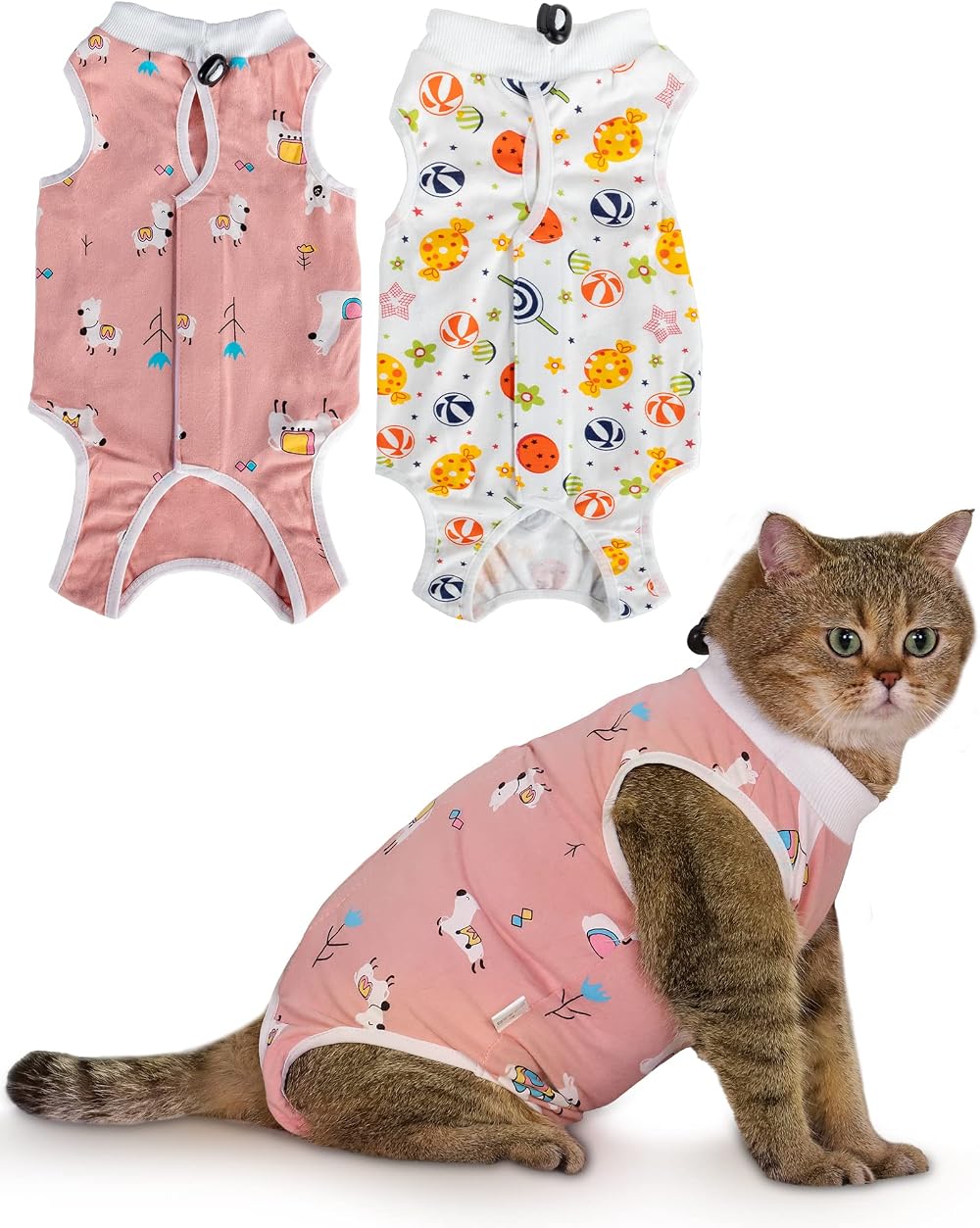 ANWA 2 Pack Cat Recovery Suit Breathable After Surgery Female Kitten
