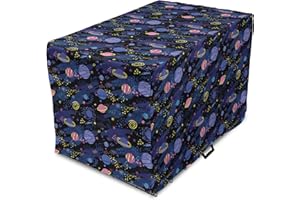 Ambesonne Galaxy Dog Crate Cover, Outer Space Planets Cosmic Journey Milky Way Zodiac Moon Doodle, Easy to Use Pet Kennel Cover for Medium Large Dogs, 42 Inch, Blue Pink