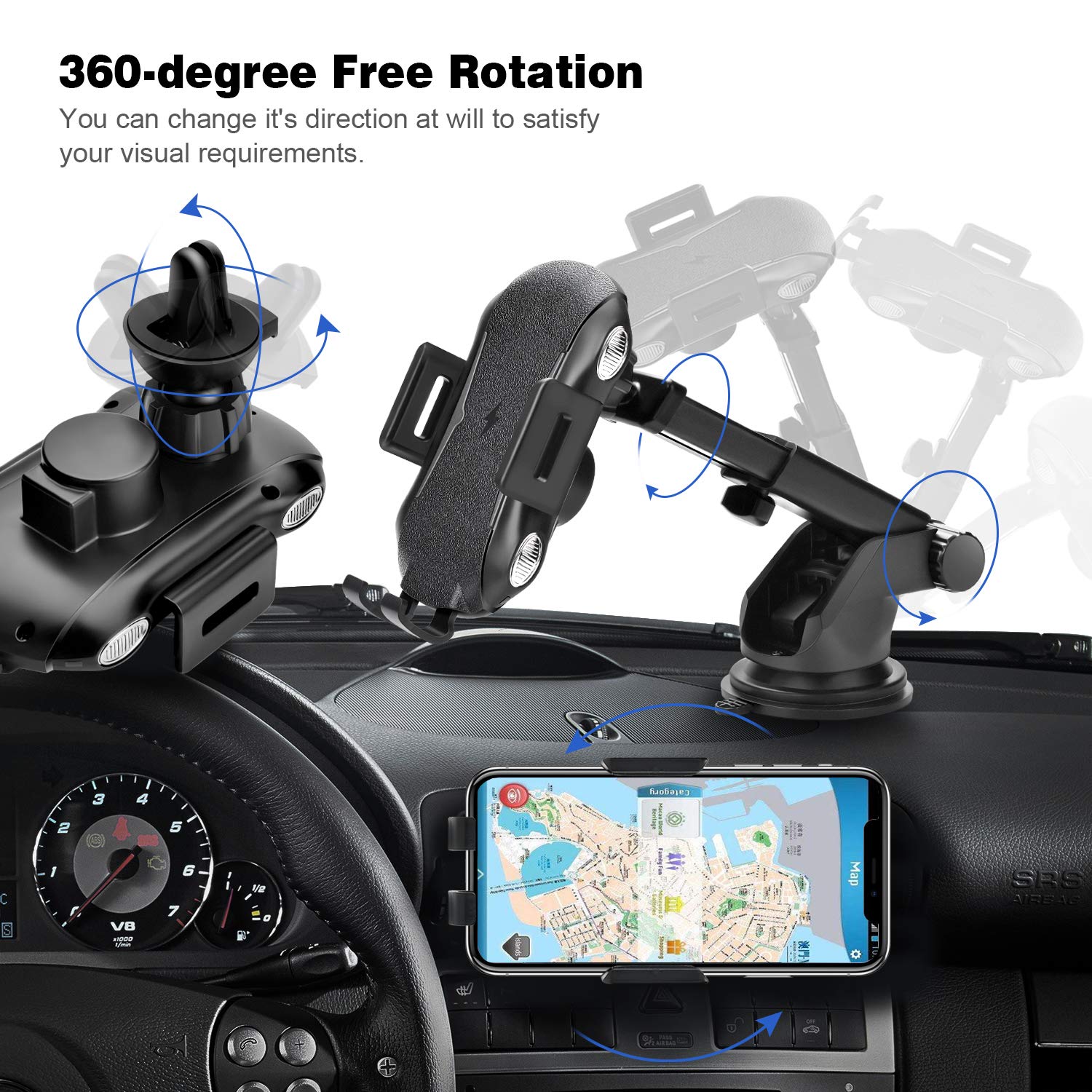 Samsung Galaxy S10/S10+/S9/S9+/S8 Automatic Clamping Qi Wireless Car