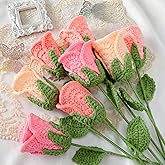 Zeyune 8 Pcs Handmade Crochet Rose Bouquet, Knitted Eternal Roses Flower, Galentine's Day & Valentine's Day Gift for Her, Anniversary Birthday Romantic Decor (Pink)