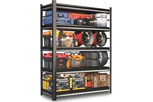 SFTORMAS 48" W Garage Shelving Heavy Duty Storage Shelves Adjustable 5 Tier Metal Shelves for Garage Warehouse Basement Industrial Utility Racks,Black