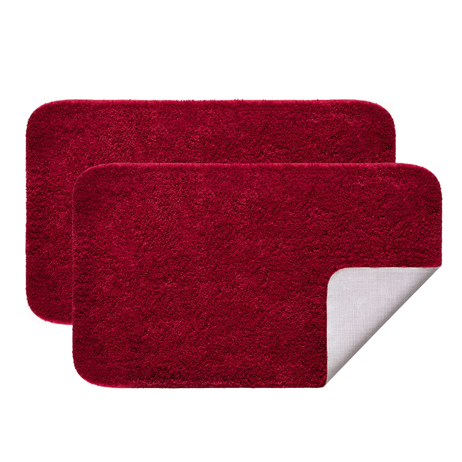 MIULEE 2 Piece Rectangular Bathroom Mat for Shower Non-Slip Soft Comfortable Tabis Absorbent Soft Microfibre Toilet Bath Mat 40 x 60 cm Red