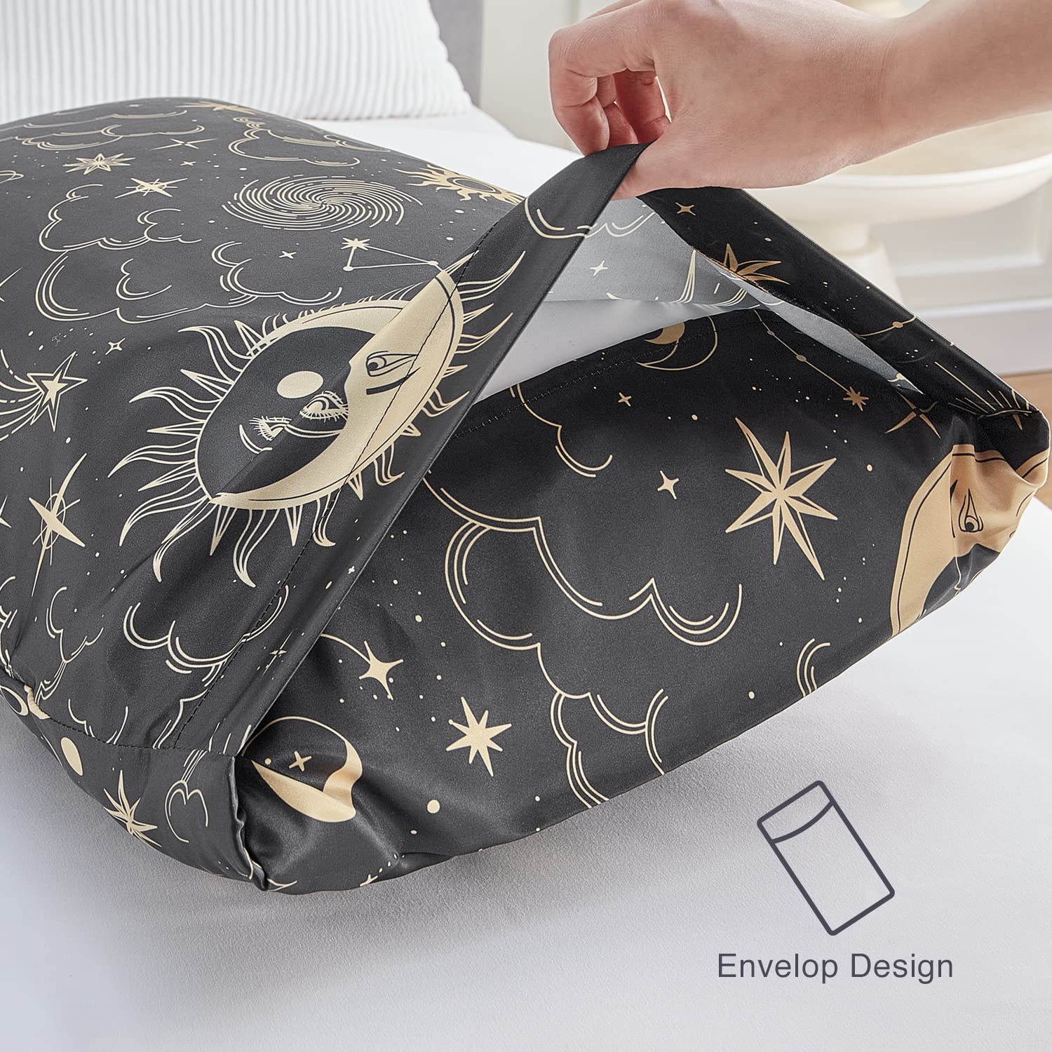 EXQ Home Satin Pillowcase for Hair and Skin Queen - Black Printed Silk Pillowcase 2 Pack 20x30 inches - Satin Pillow Cases Set of 2 with Envelope Closure, Gifts for Women Men - Image 3