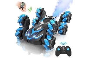 Eulogia Rremote Control Car, 8-Mecanum Wheeled RC Stunt Car, Gesture Sensor RC Crawler with Spray and Music, 360° Rotating All Terrain Remote Stunt Car. Toys Gifts for Boys 5+ (Blue)