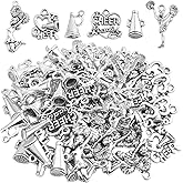 KMOSPAD 60pcs 6 Styles Antique Silver Cheerleading Theme Charms Tibetan Alloy Gymnastics School Sports Pendants Collection for DIY Necklace Bracelet Jewelry Making Supplies