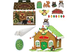 Christmas Gingerbread House Kits for Kids - Bakery Bling™ Moose Lodge Gingerbread House Kit - Includes Pre-Baked Gingerbread House, Quick-Dry Icing, Glittery Sugar™ and Edible Figurines