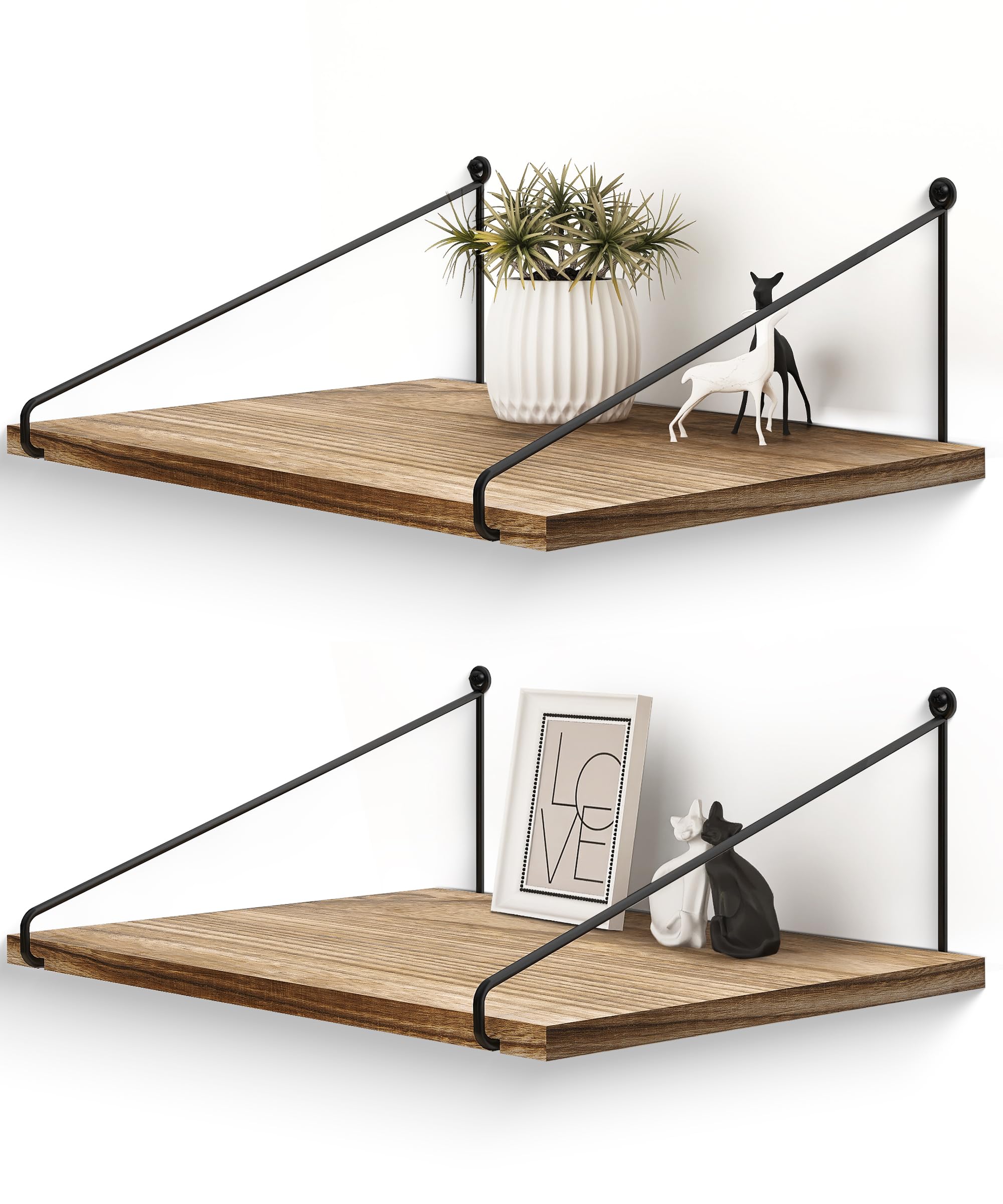 Afuly Wide Floating Shelves for Wall, 12 Inch Deep Rustic Wooden Wall Shelves, Large Storage Shelf Set for Bedroom, Bathroom, Living Room and Kitchen, Set of 2