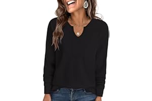 Womens Long Sleeve Waffle Knit Shirts Dressy Casual Loose V Neck Henley Tops 2025 Fall Basic Tee Blouse