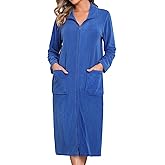 Viakeo Fleece Robes For Women Zipper Nightgown Long Bathrobe Lightweight Housecoat With Pockets S-3XL