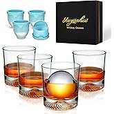 Yunjiehui Old Fashioned Whiskey Glasses Set of 4,9.5 oz Style Classic Cocktail Glasses,Bourbon Glasses,Suitable for Scotch Whiskey, Durable Lead-Free Glassware, Gifts for Men with Luxury Box (4)