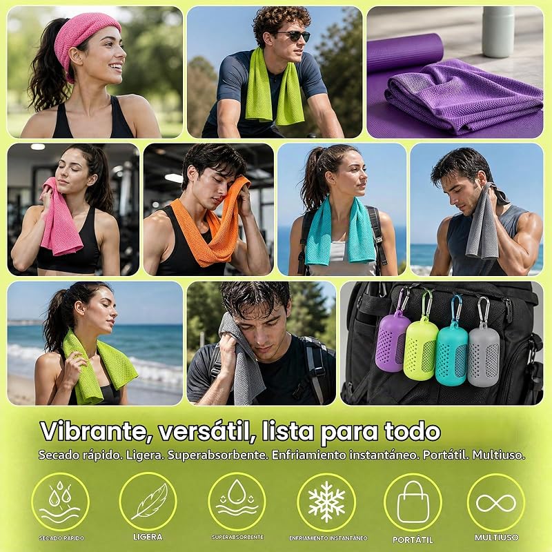 Toalla Refrescante 4 Unidades,Cooling Towel de Microfibra Secado Rápido,Toalla Deportiva Refrigerante para Fitness Running Yoga Gimnasio,Toalla Ligera Transpirable 30 x 90 cm con Funda de Silicona