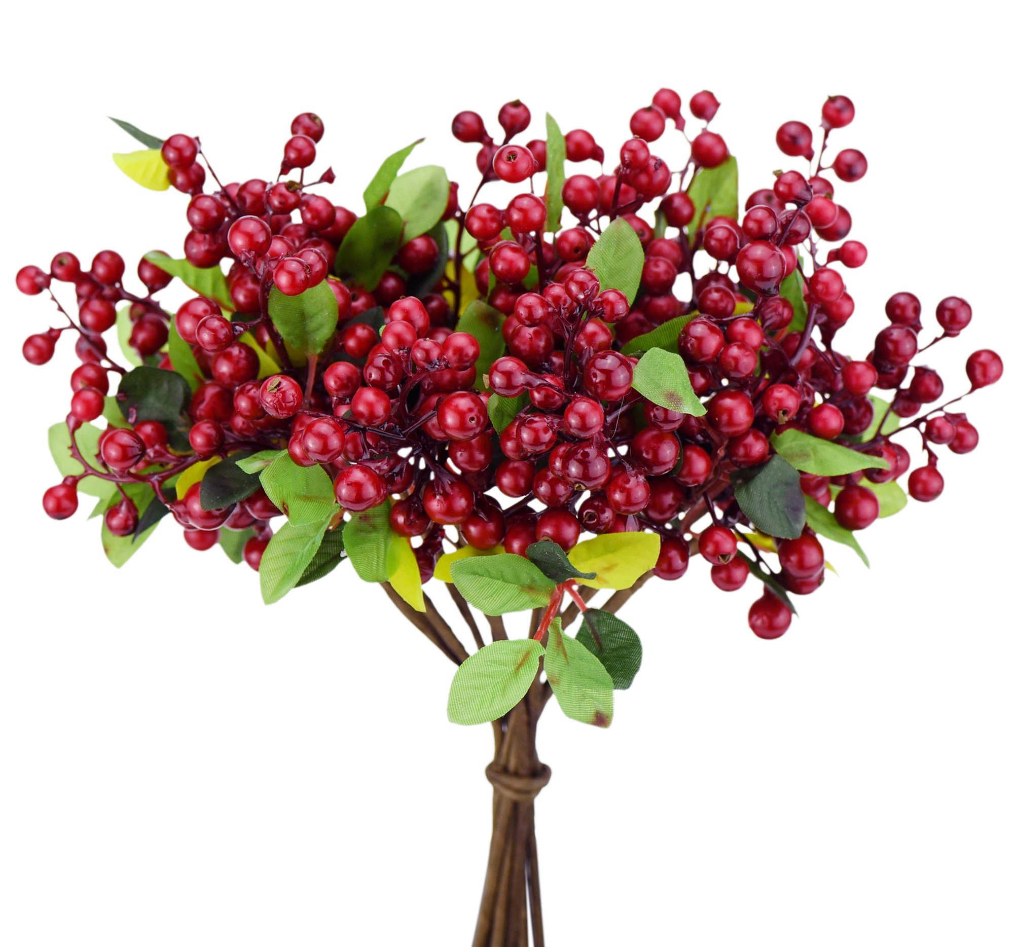 FiveSeasonStuff Artificial Flowers Real Touch Red Berries Bouquet 10 Stems | for Wedding Home Christmas Shop Wedding Office Party Restaurant Décor | DIY Floral Arrangement Decorations 25cm