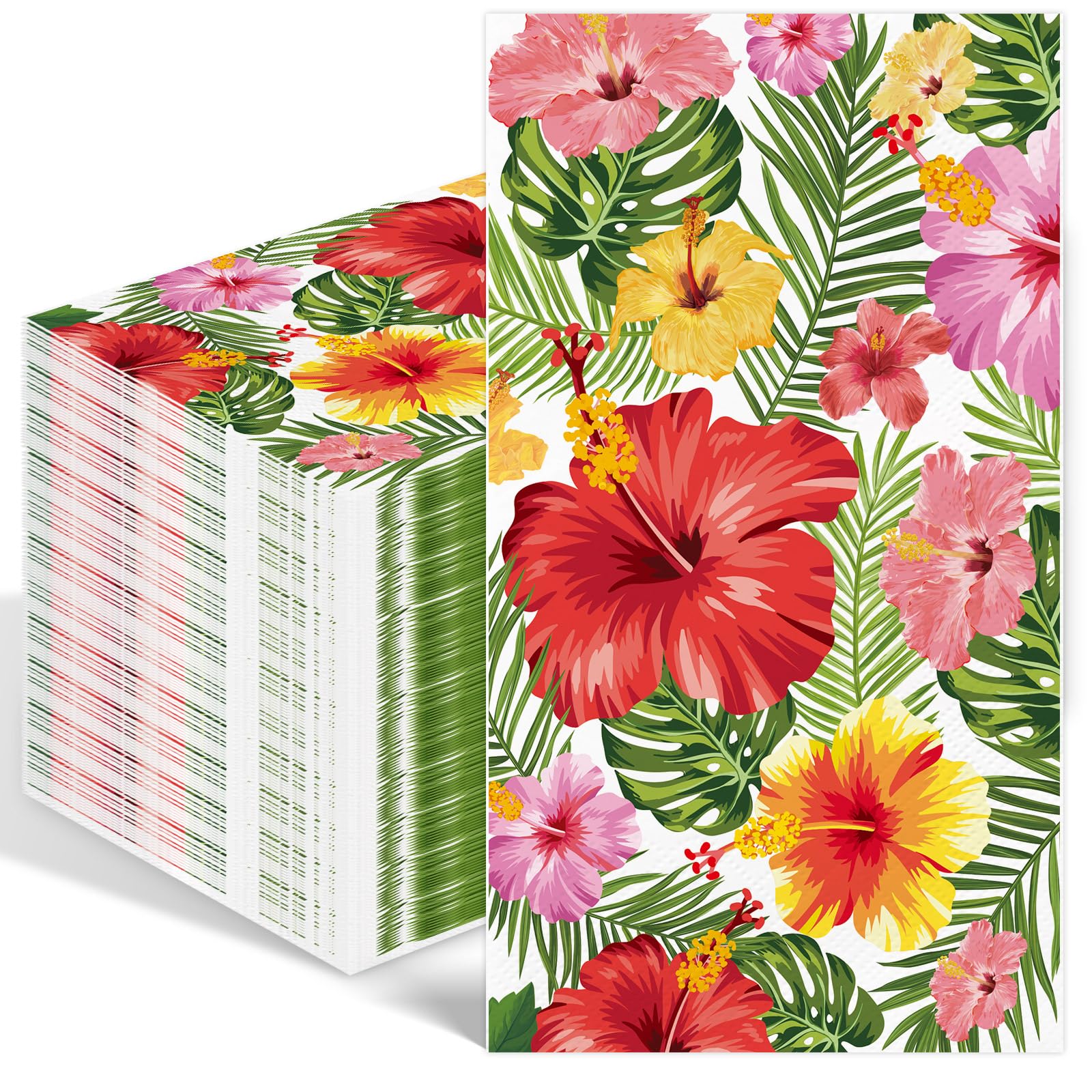 Photo 1 of 100PCS Hawaiian Paper Napkins 3 Ply Tropical Decorative Hand Towels for Bathroom,Luau Party Disposable Guest Napkins Summer Hibiscus Dinner Paper Napkin for Table Decor Summer Party Weddings Birthdays