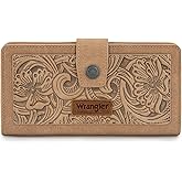 Montana West X Wrangler RFID Wallet, Card Cases & Money Organizers Women Tooling Flower Wallets Large Bifold Clutch Wallet Ladies Female Western Card Cash Zipper Wallets with ID Window