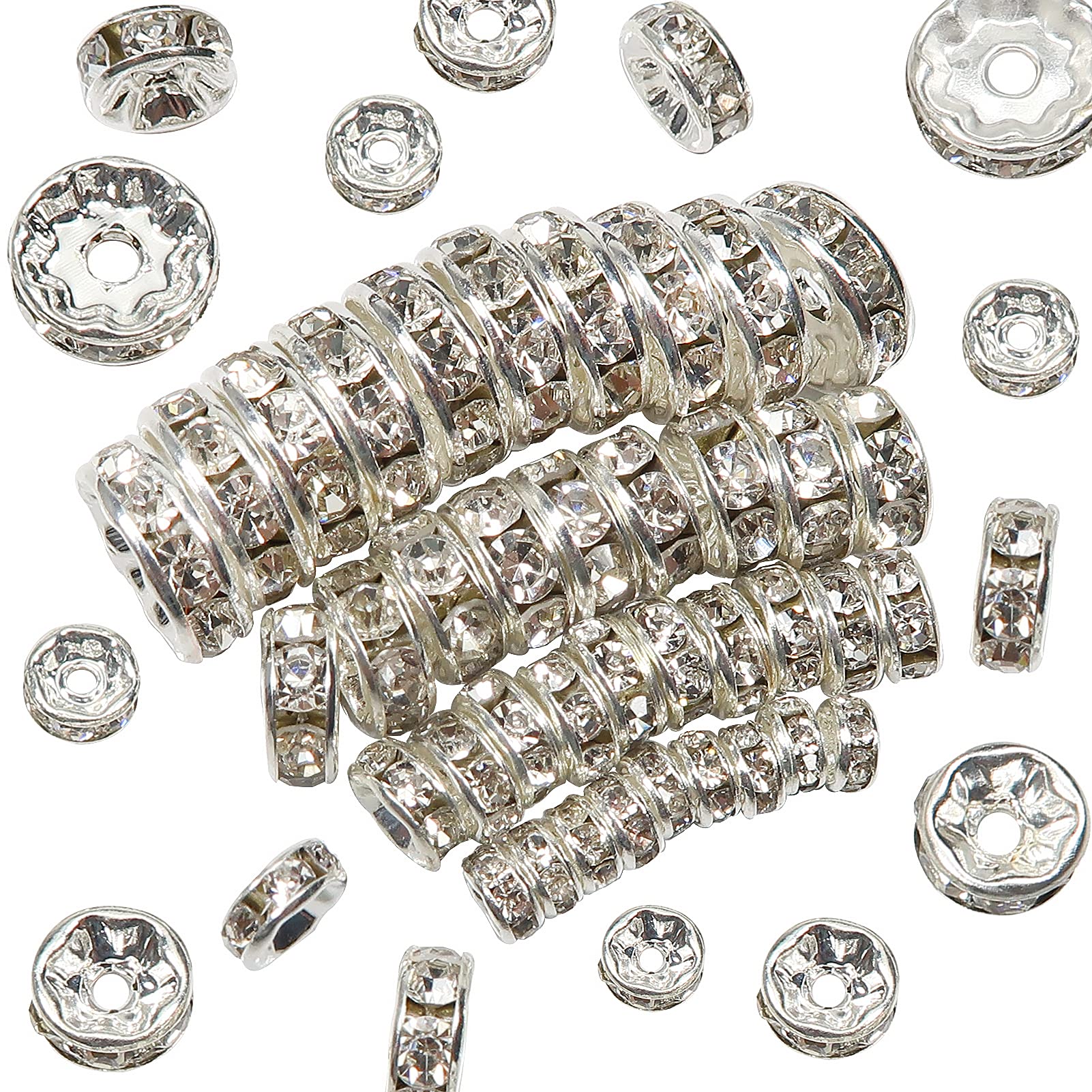 TOAOB 400pcs Sparkling Crystal Spacer Beads Mixed Colours Round Rhinestone Rondelle Beads 4mm 6mm 8mm 10mm for Jewelry Making Bracelet Necklace Decorations
