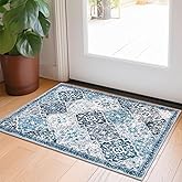 KILOCOCO 2x3 Area Rug, Moroccan Super Soft Entryway Rugs Indoor Vintage Washable Rug Non-Slip Indoor Door Mat, Accent Print Faux Wool Throw Rug for Laundry Kitchen Bedroom Entrance, Blue/Multi