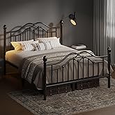 LOEWAY Queen Metal Platform Bed Frame with Modern Headboard and Footboard, Sturdy Metal Slats Support, Adequate Under Bed Storage, No Box Spring Needed, Noise Free, Easy Assembly, Black