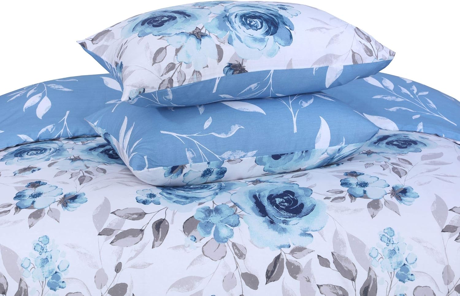 DTEX HOMES King Size Duvet Cover Sets 100% Pure Cotton Reversible Printed Hotel Quality Duvet Cover Ultra Soft Easy Care bedding sets king size Super Soft and Luxury Duvet Cover Sets (Roses Blue) - Image 5