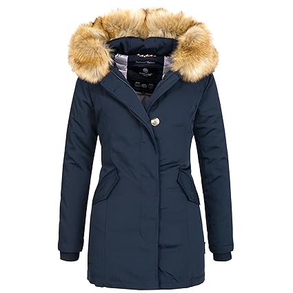 Marikoo KARMAA Damen Jacke Parka Mantel Winterjacke Warm gefüttert Luxus XXL Kunstpelz 13 Farben XS-XXXXXL