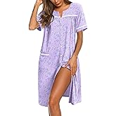 Ekouaer Nightgowns for Women House Dress with Pockets Button Down Sleepshirt Short Sleeve Nightshirt Housecoat S-XXXL