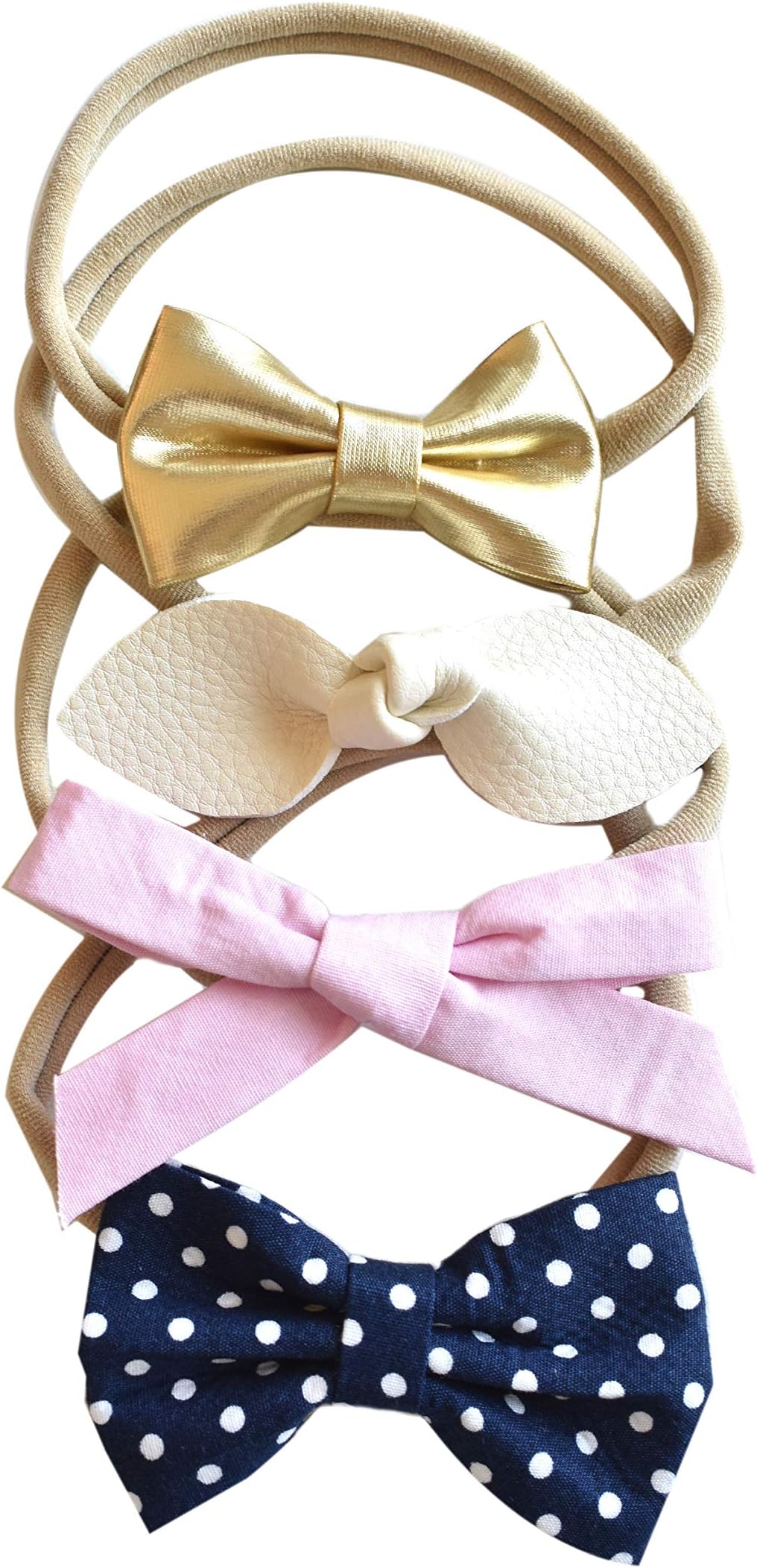 California Tot Girl's Super Soft & Stretchy Nylon Headband Bows for Newborns Toddlers, Set of 4 Fancy Gal