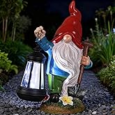 IDEA SHOW Gnome Garden Decor Statue with Lantern, Solar Gnomes Outdoor Decorations with LED Lights, Lawn Decor Yard Ornament for Patio Balcony, Valentine's Day Birthday Gift for Mom Grandma