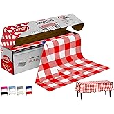 Neatiffy Disposable Plastic Table Cloth Roll | 54 in x 108 Ft Waterproof Tablecloth | Table Cover for Rectangle, Square, Round Oval Tables | Picnic, Party, Banquet, Birthdays, Weddings, Red Checkered