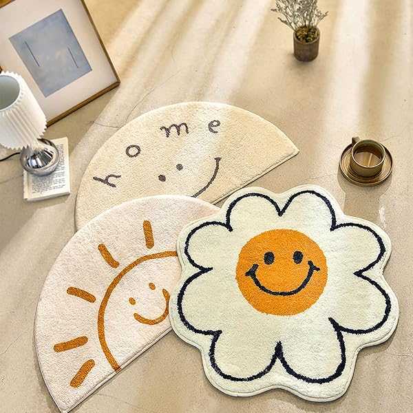 FOMAILE BATHROOM RUGS CUTE BATH MAT SUNFLOWER MAT HAPPY FACE RUG STRONG WATER ABSORPTION BATH RUG SUPER ABSORBENT AND FLUFFY MAT MACHINE WASHABLE BAHTUB MATS FOR SHOWER, TUB, BEDROOM 31.5IN