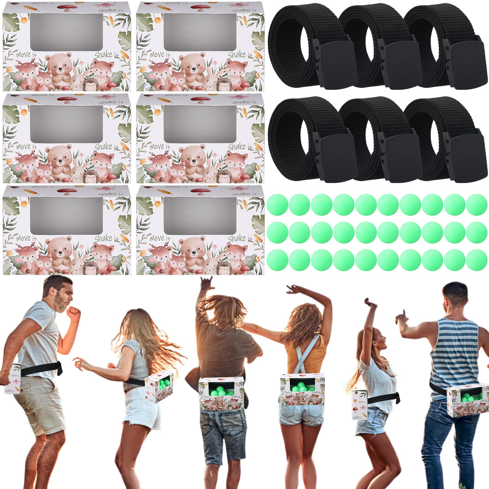 Photo 1 of VioraWhite 6 Sets Safari Animal Baby Shower Games Bridal Funniest Baby Shower Play, Interactive Balls for Boy or Girl, Table Tennis Twerk Game(Forest,Green)