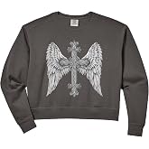 Women's Gothic Cross and Angle Wings Graphic Punk Style Mens Womens Comfort Colors Crop Sweatshirt