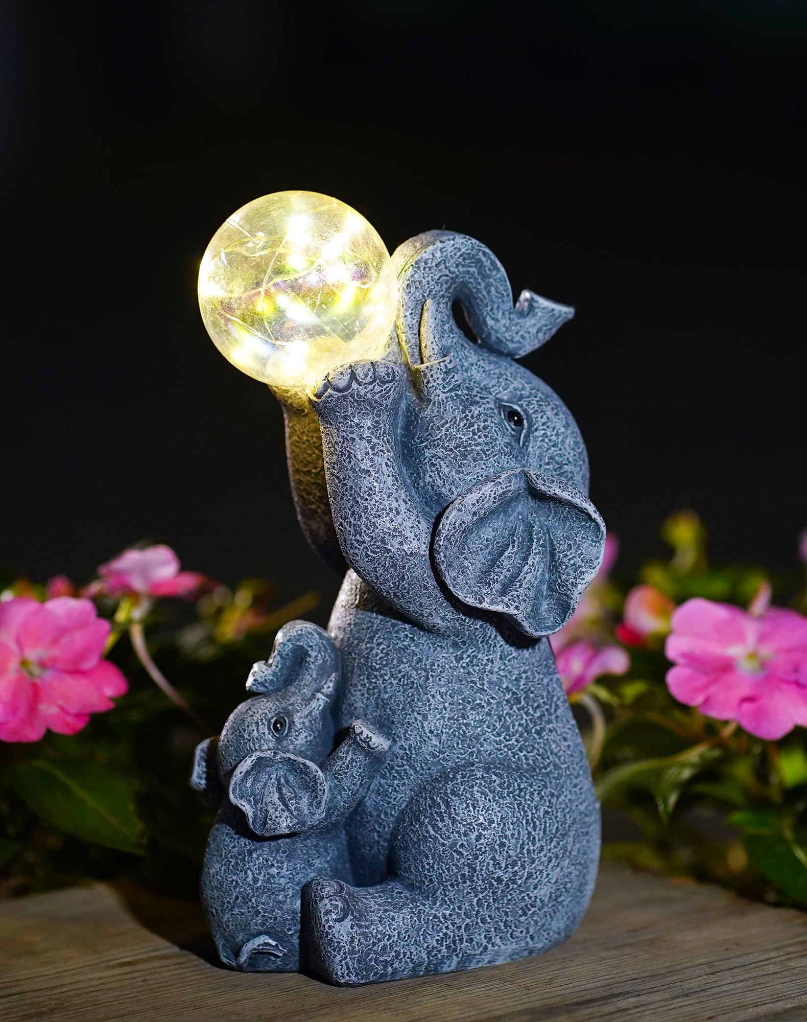 Goodeco Solar Garden Statues Loving Elephant Figurine Lights with Solar Bubble Ball for Outdoor, Yard, Garden Decor Unique Housewarming Gifts for Mum, Women