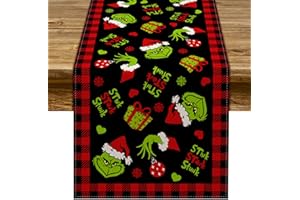 Pudodo Christmas Table Runner Merry Christmas Buffalo Plaid Check Winter Holiday Party Decoration Fireplace Kitchen Dining Home Decor (Black and Red, 13" x 72")
