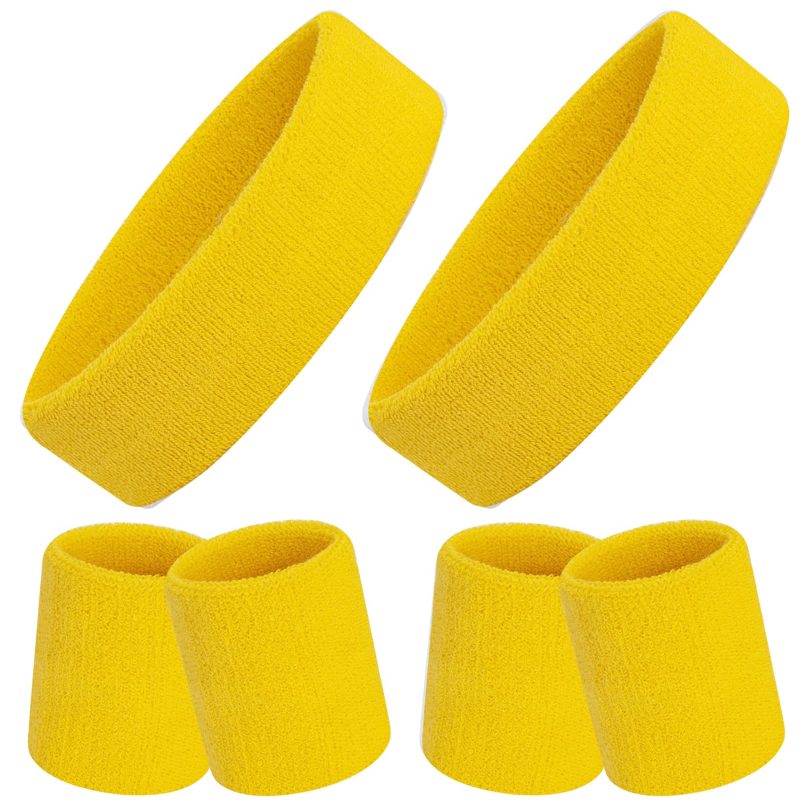 ONUPGO Sweatband Set, Sports Headband Wristband Set (6PCS) Sweatbands Terry Cloth Wristband Wrist Sweatband Headbands Moisture Wicking Sweat Absorbing Head Band (Yellow)
