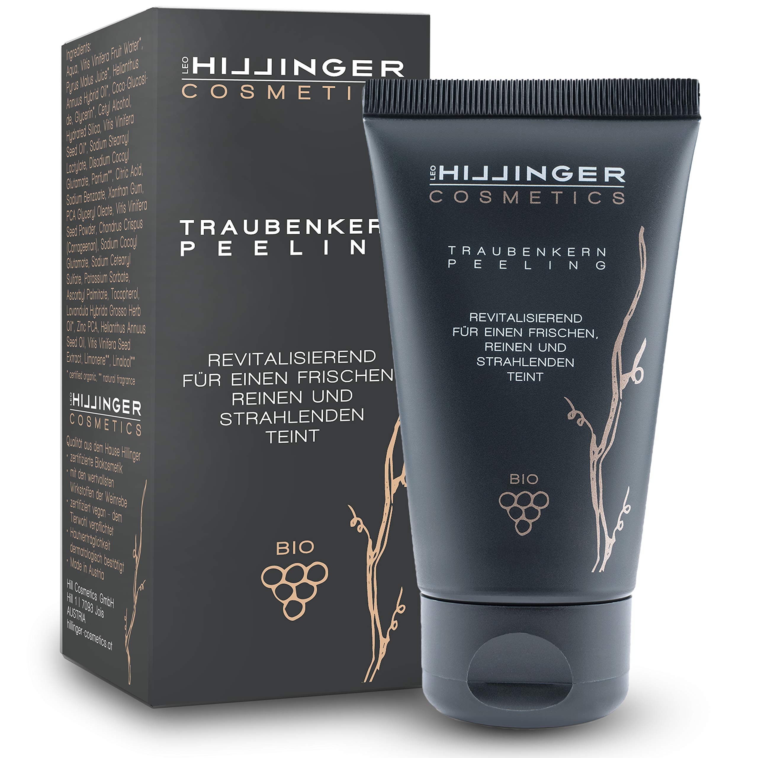 HILLINGER COSMETICS - Premium Organic Grape Seed Exfoliating - Face Care without Microplastic - Revitalising Anti-Ageing Face Cleansing for Men and Women - Natural Cosmetics for Fresh Complexion 75 ml