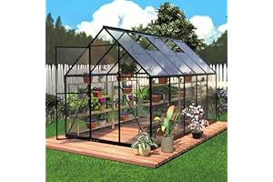 HOOYEAH 6 x 10 FT Polycarbonate Greenhouse for Outdoors, Heavy Duty Walk-in Greenhouse with Roof Air Vent, Aluminum Outdoor Greenhouse Kit, Winter Green House for Outside Garden Backyard