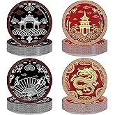 Greencian 60Pcs Hibachi Party Decorations 9" Heavy Duty Chinese Japanese Party Paper Plates Disposable Asian Themed Dessert Plates for Birthday New Year Asian Spring Festival Baby Shower Supplies