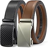 BOSTANTEN Ratchet Leather Belt For Men 2 Pack Dress and Casual with Adjustable Buckle, Trim to Fit