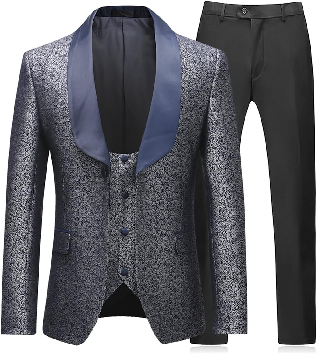Boyland Mens 3 Piece Tuxedo Suits Dinner Party Prom Groom Tuxedos(Jacket+Vest+Pants)