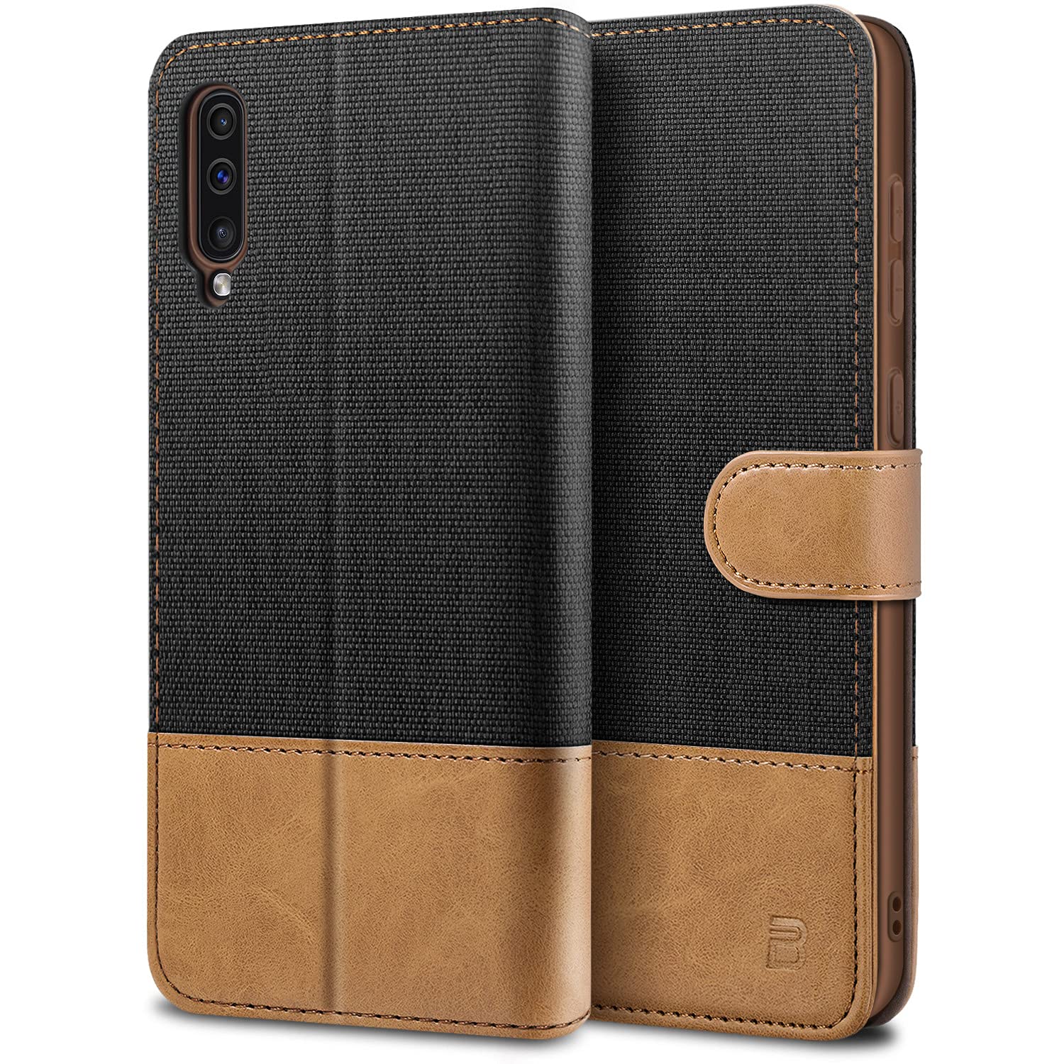 BEZ Samsung A50 Case, Samsung Galaxy A30s Phone Case Compatible for Samsung Galaxy A50, Wallet Cover [Canvas Faux Leather] with Credit Card Holders, Kick Stand, Magnetic Strap Closure, Black