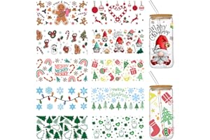 COOWAYZE Christmas UV DTF Cup Wraps for 16 oz Glass Cups, 10 Sheets Cup Rub on Transfers for Crafts, Cute Cup Wrap Transfer Stickers Cup Decals Bulk for Libbey Cups Tumblers Wood Furniture