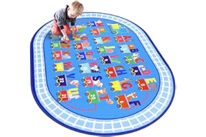 HiiARug Kids Carpet Playmat Rug ABC Alphabet, Numbers, Train and Road Themed Educational Classroom Rug, Fun Game Play Area Rug for Kids Bedroom, Toddler Classroom and Baby Playroom Decor