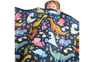 HAOWANER Minky Kids Weighted Blanket 7lbs 41 x 60 inches, Soft Kids and Toddler Comforter Great for Calming and Sleeping, Child Bed Size, Dinosaur-Blue