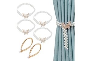 6 Pcs Curtain Tiebacks, Modern Style Pearl Window Tie Handmade Drapes Ties, Pearl Curtain Tiebacks Curtain Ties Woven Curtain