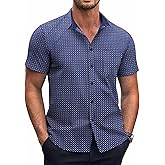 COOFANDY Mens Short Sleeve Button Down Shirts Wrinkle Free Dress Shirts Casual Polka Dot Print Shirt with Pocket