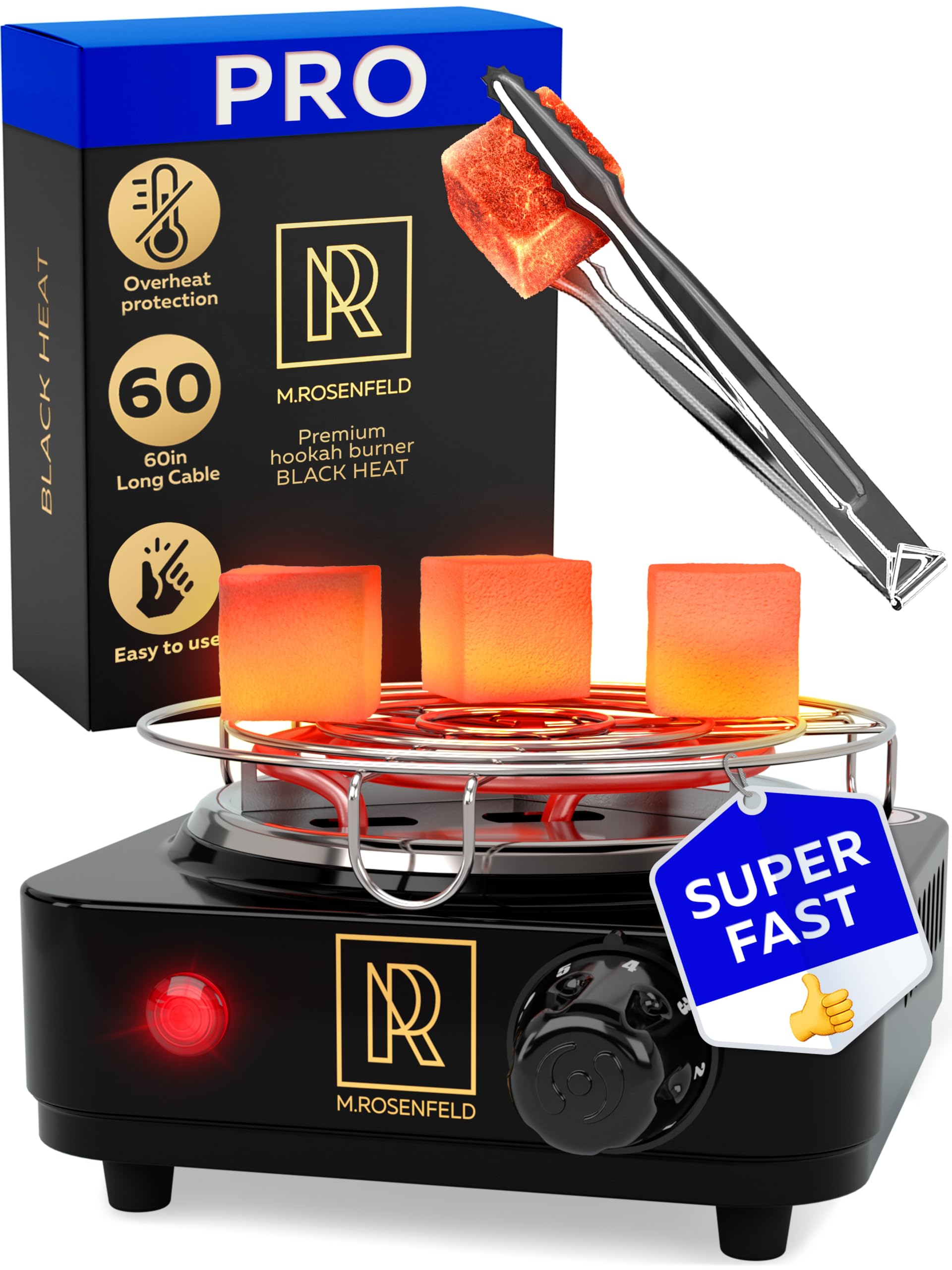 Photo 1 of PRO Hookah Coal Burner for Hookah Cubes 500W with grid – BLACK HEAT Charcoal Burner Electric for Shisha with grill & FREE Hooka Tongs - Strong Durable 304 Steel Coil